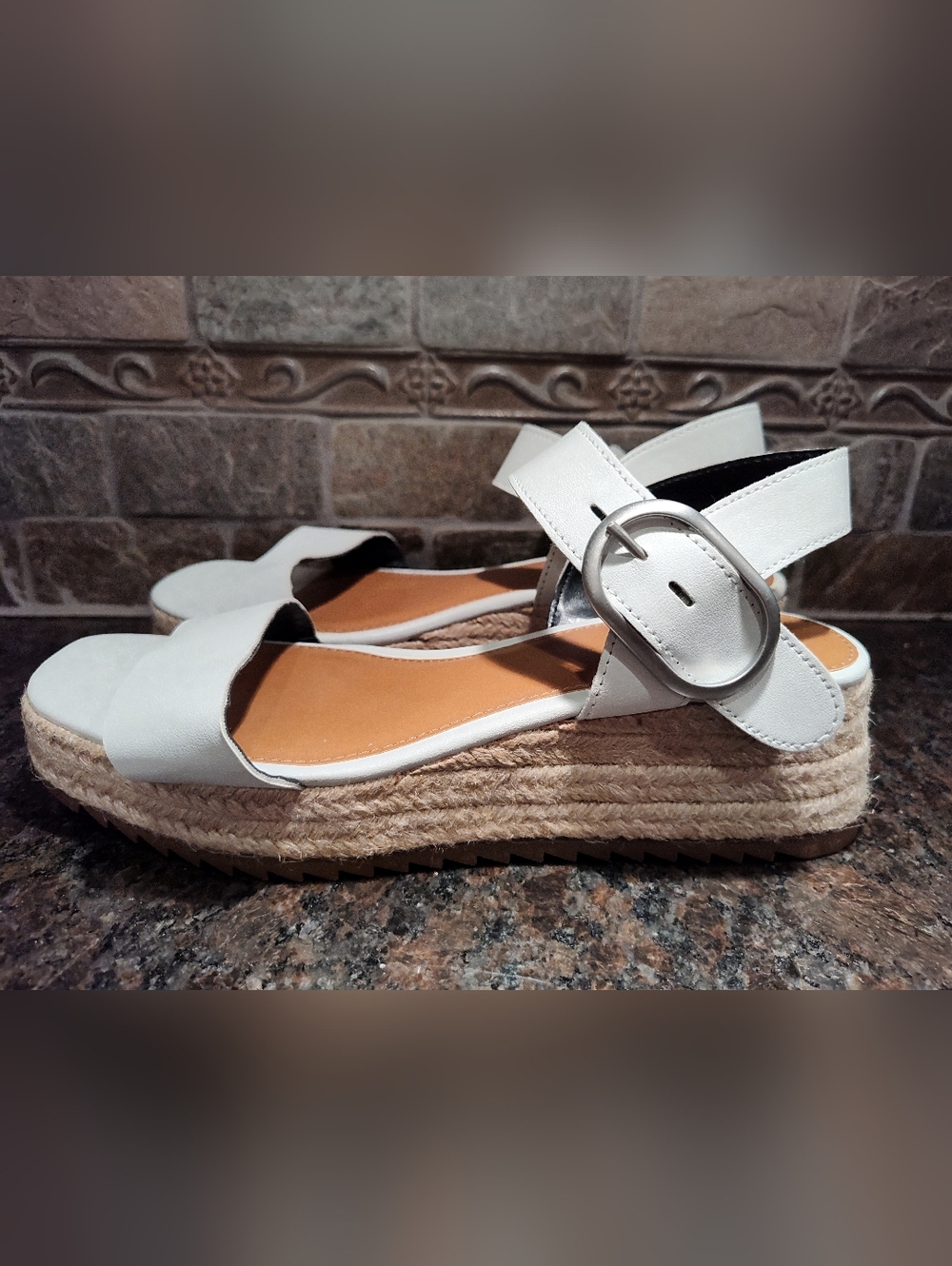 A.n.a. Emily White Espadrille Wedge Sandals with Buckle Strap,NWOT, Size 7